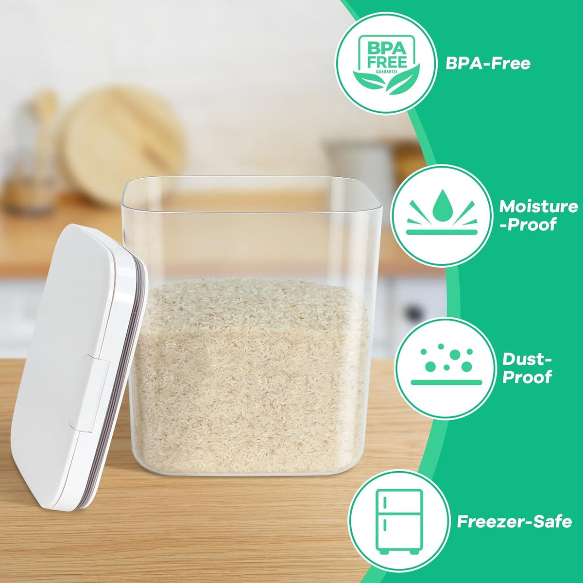 Rice Storage Container - 5.8 Qt | 11 Lbs Crystal-Clear Plastic Food Storage Container Bin with Pop-up Lid for Rice Flour Sugar, Dry Food Holder for Kitchen Pantry Organization and Storage