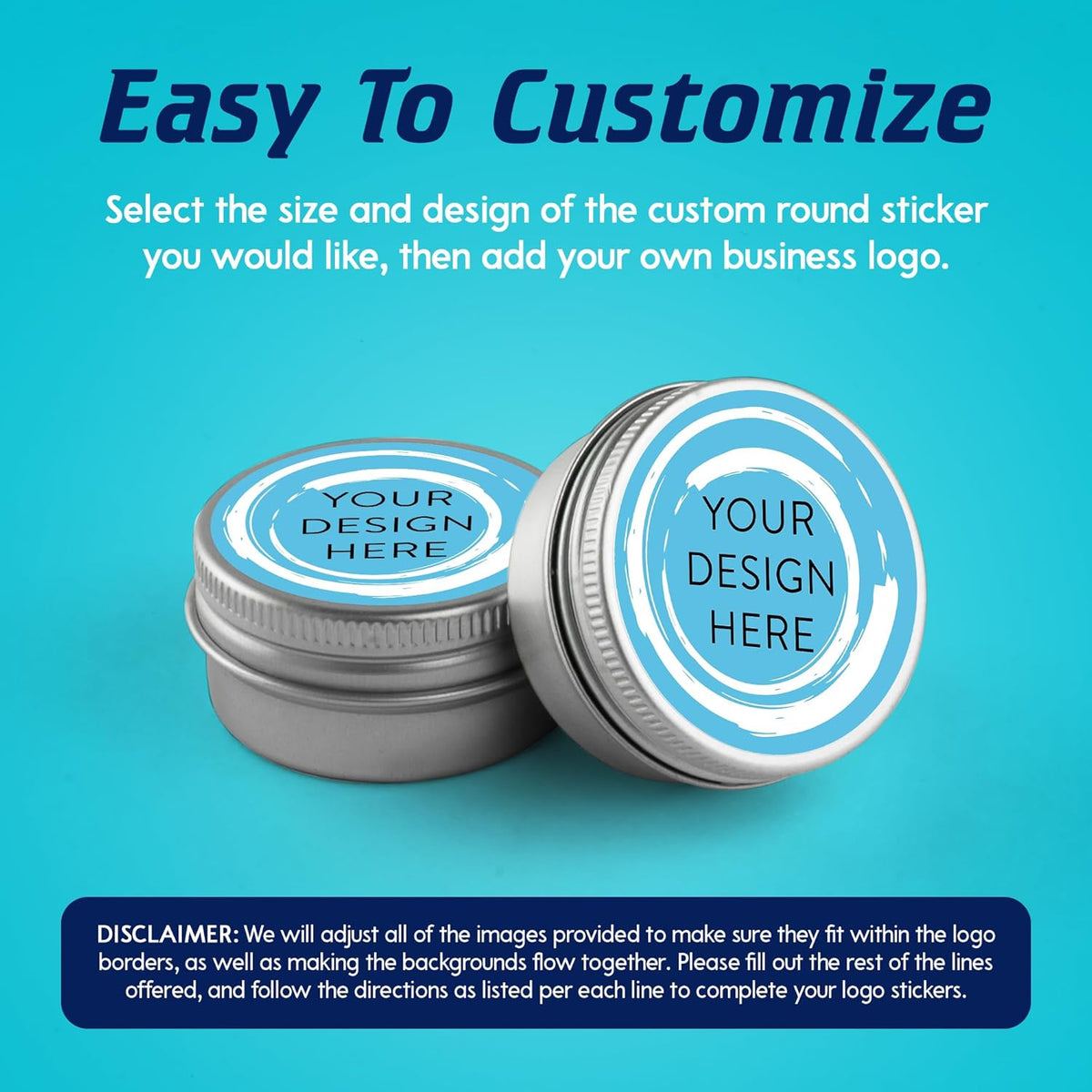 100 Custom Vinyl Stickers - Upload Your own Image, Text, Design, Logo - Personalized Logo Labels for Handmade, Packaging, Bottle, Jars, Candle, Brand Stickers (Blue Swirls, 6x6)