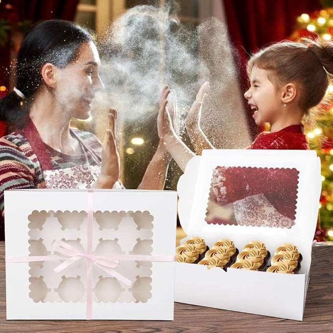 Rarapop 6 Pack Cupcake Boxes Hold 12 Standard Cupcakes, Food Grade Cupcake Holders Bakery Carrier Boxes with Windows and Inserts for Cupcakes, Muffins and Pastries