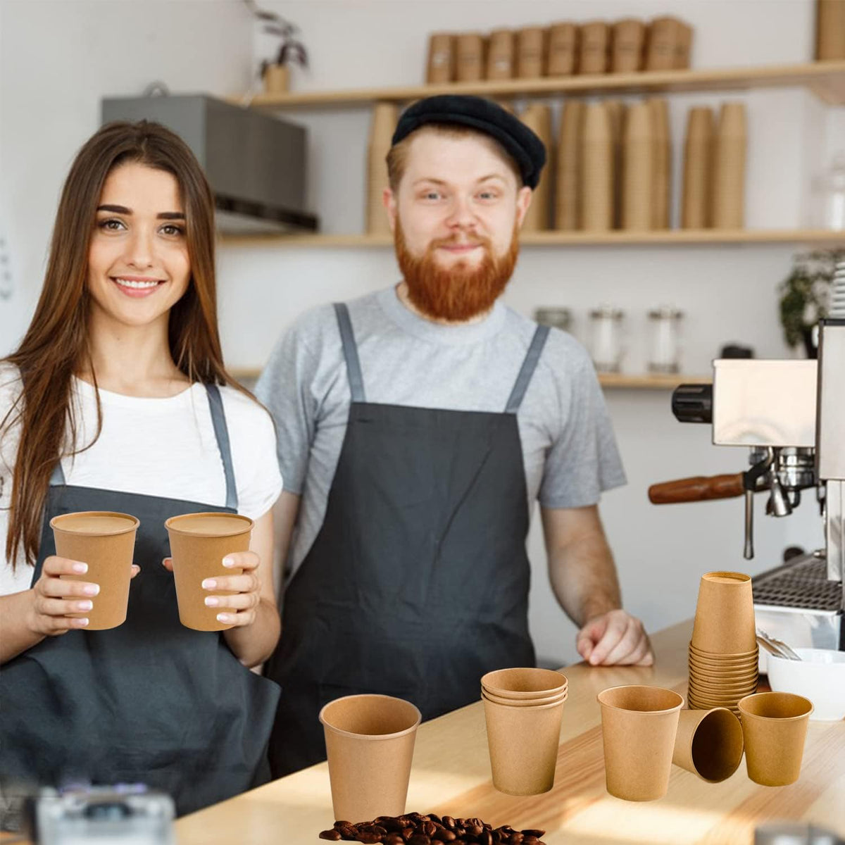 Lamosi 200 Pack 10 OZ Kraft Paper Cups, Brown Disposable Paper Coffee Cups, Biodegradable Unbleached Cups for Hot/Cold Beverage Party Home Office