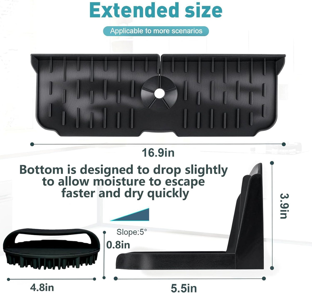 Kitchen Sink Splash Guard,Sink Draining Pad Behind Faucet,Faucet Mat for Kitchen Sink,Comes with a Silicone Brush for Cleaning Drying Mat for Countertop Protect