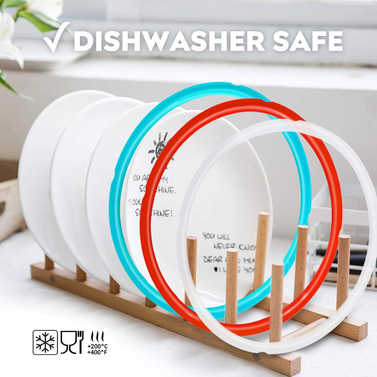 Silicone Sealing Ring, 3Pack,Sky Blue & Cherry Red & Transparent White, Fit for Instant Pot 5/6 Quart Models, (Duo ,Lux ,Duo Plus ,Ultra , Viva )Fit for 5qt / 6qt, Dishwasher Safe.