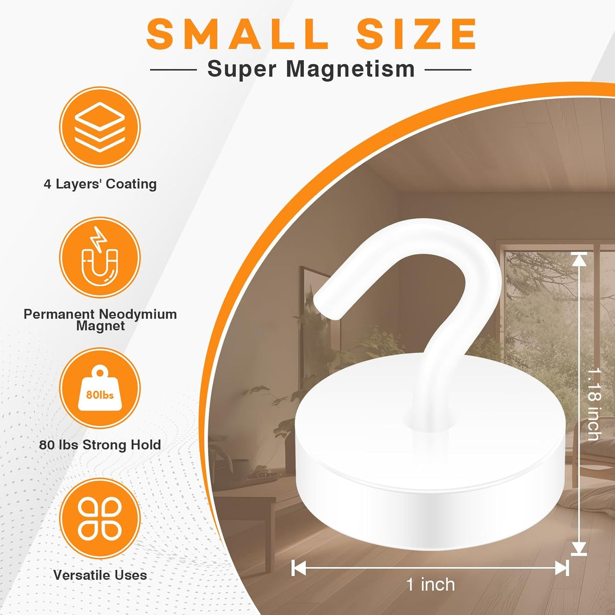 Neosmuk Magnetic Hooks, Cruise Ship Essentials, 80lb+ Heavy Duty Magnetic Hooks for Cruise Cabins, Refrigerator, Grill, Hanging, and Travel | Extra Strong Must-Haves Magnet Hook,White