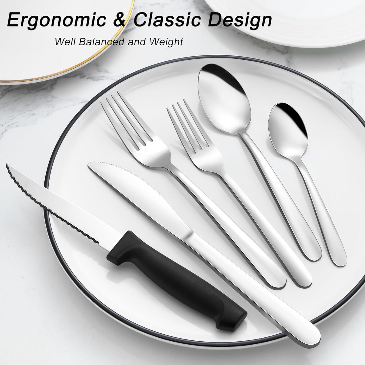 Pleafind 73-Piece Silverware Set with Organizer, Stainless Steel Silverware Sets for 12, Cutlery Utensil Sets with Steak Knives, Include Forks Spoons Knives & Silverware Organizer, Dishwasher Safe