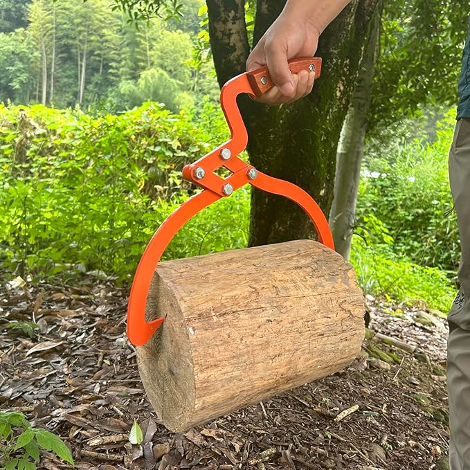 Wood Handle 2 Claw Skidding Tongs Non-Slip Grip, Log Lifting, Handling, Dragging & Carrying Tool (12 in)