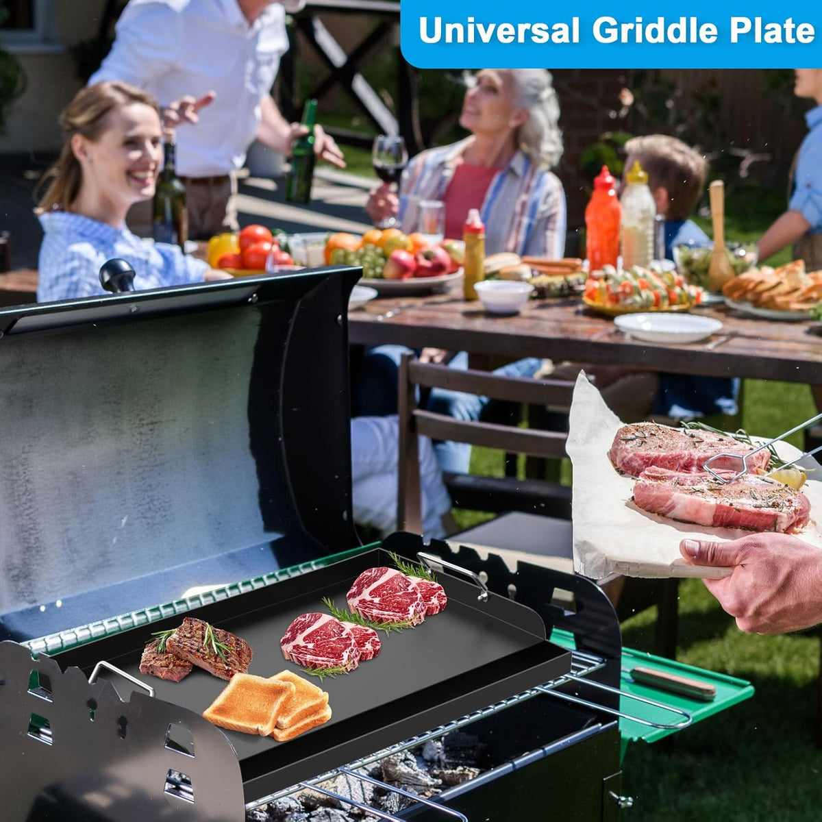 LS'BABQ Universal Flat Top Griddle for Gas/Electric/Charcoal Grills, 25" x 16.5" Nonstick Carbon Steel Cooking Griddle for Weber, Nexgrill, Charbroil, Camp Chef,Kenmore Skillet Plate Teppanyaki Insert