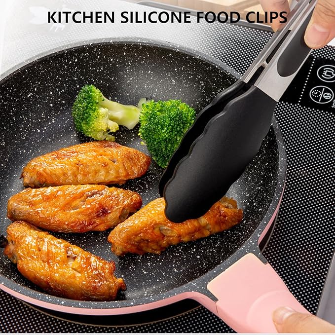 NileHome 4 Pack Silicone Spatula and Grilling Tongs Kitchen Utensils with Silicone Brush Heat Resistant BPA-free Rubber Spatula for Scraping, Baking, Cooking, Mixing-Black