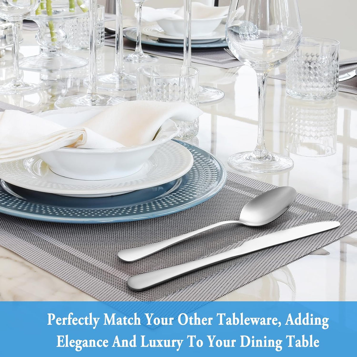 12 Pcs Dinner Spoon Set,Premium Food Grade Stainless Steel Spoons,Durable Metal Spoons,Tablespoon,Spoons Silverware Only,Mirror Finish & Dishwasher Safe,Use for Home,Kitchen and Restaurant - 7.3 inch