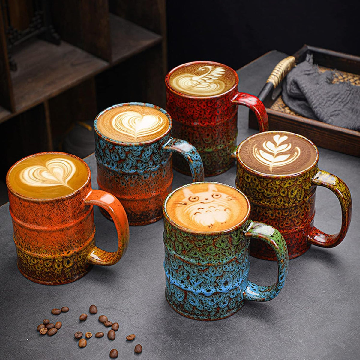 Ceramic 20 oz Coffee Mugs - Large Tea Cup for Office and Home - Dishwasher and Microwave Safe (1, Green and Blue)