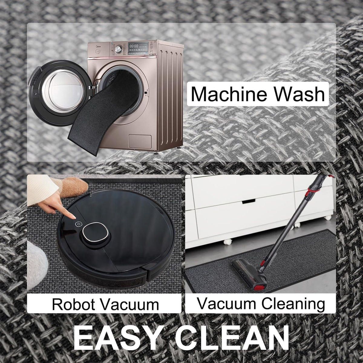 Kitchen Mat Set of 2 PCS, Cushioned Non Slip Rugs for Kitchen Floor, Absorbent Runner Comfort Standing Mats Washable for Kitchen, Office, Home (Black, 17.3"x30"+17.3"x60")
