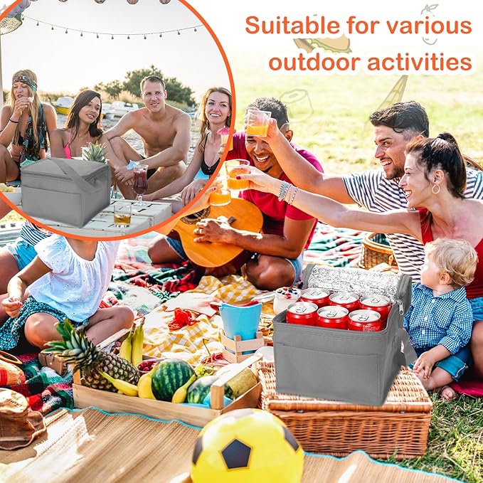 Nuogo 15 Pack Insulated Lunch Bags Bulk, Reusable Cooler Boxes, Leakproof Lunch Boxes Set, Waterproof Thermal Coolers, Insulated Beverage Bag for Women Men Work School Picnic Beach(Gray)