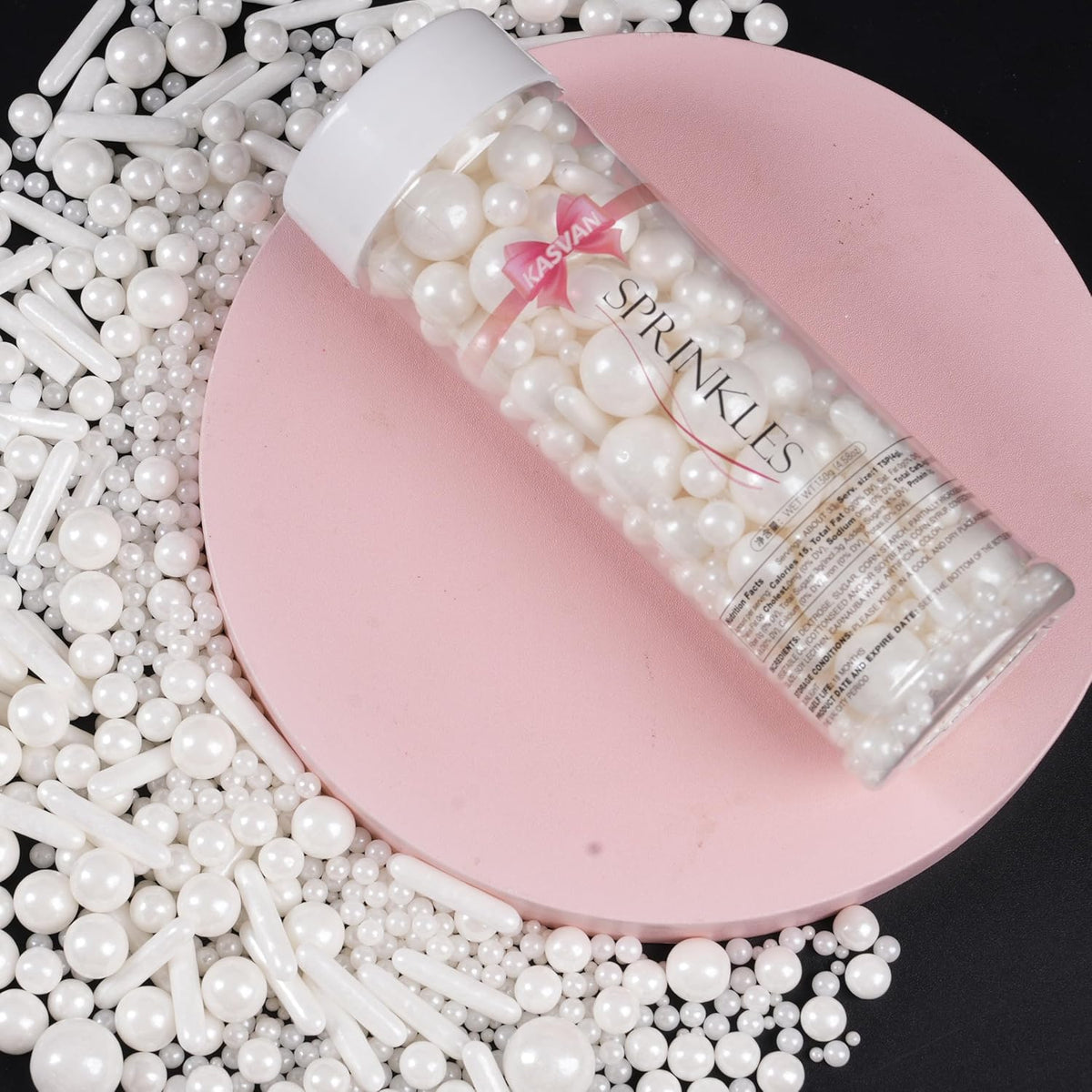 Kasvan White Mix Sugar Sprinkles - Edible Candy Pearls with 4-Claw Sprinkle Pen,118g/4.16 Oz, Gift Box Pack, Baking Cake Decorations, Ice Cream Toppings and Cookie Decorating, Wedding Party Chirstmas Supplies