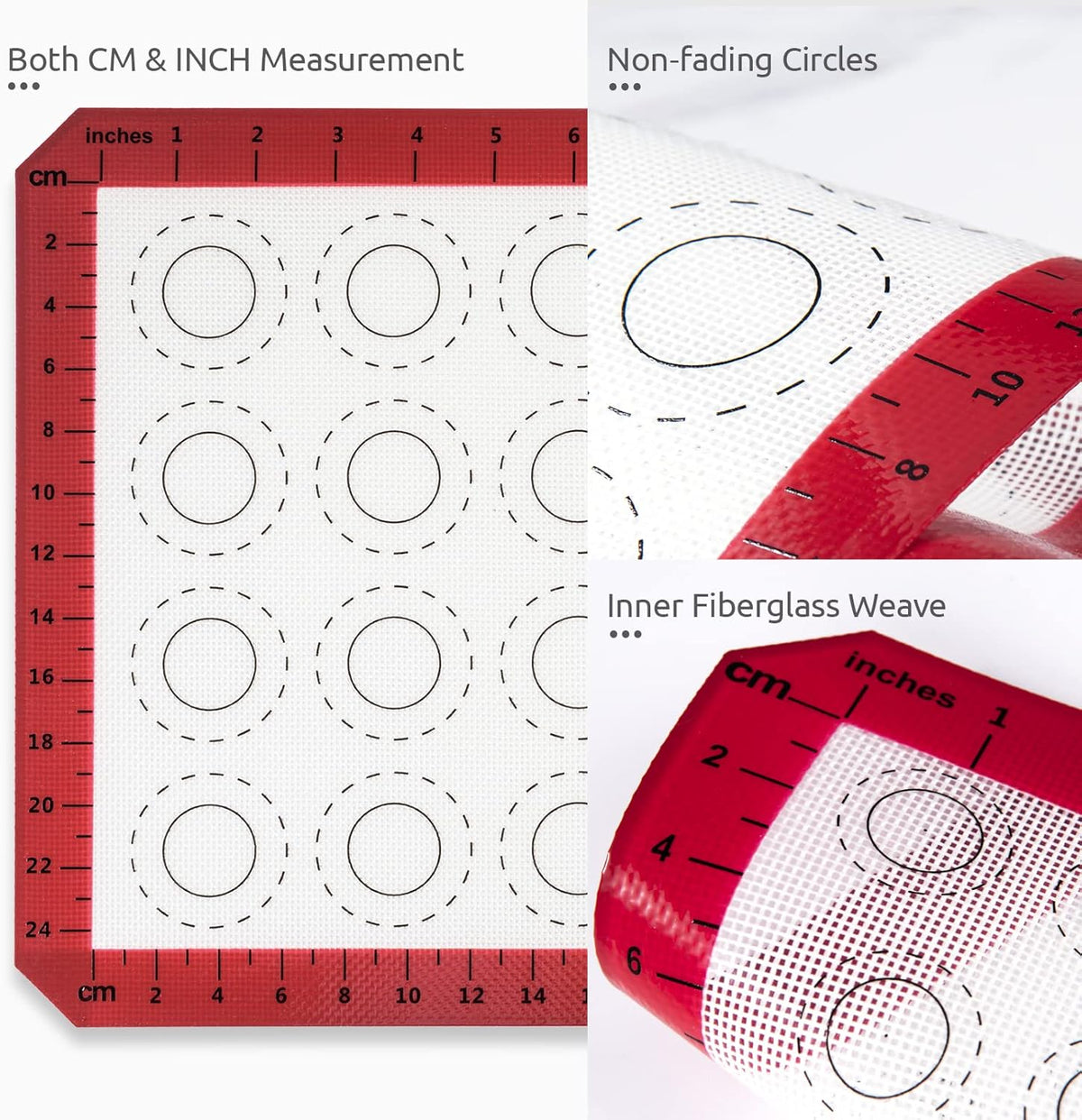 U-Taste 446ºF Heat Resistant Macaron Silicone Baking Mat, Non Stick Reusable Cookies Pastry Sheet Liner with Edge Enhancement Circle Measurement for Oven (Half Sheets Size, Pack of 2, Red)
