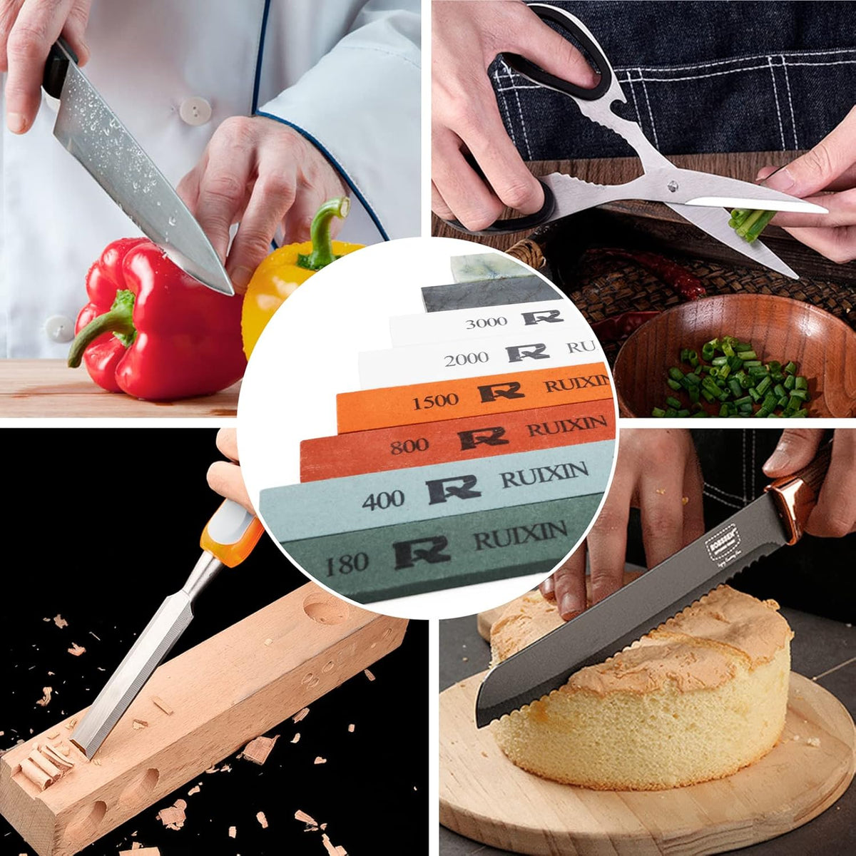 RUIXIN PRO 8 Pcs Knife Sharpening Stones for RUIXIN PRO RX-008 RX-009 Knife Sharpener Fixed-Angle Kit, Professional Whetstone Set Without Base: 180/400/800/1500/2000/3000/5000/10000 Grit