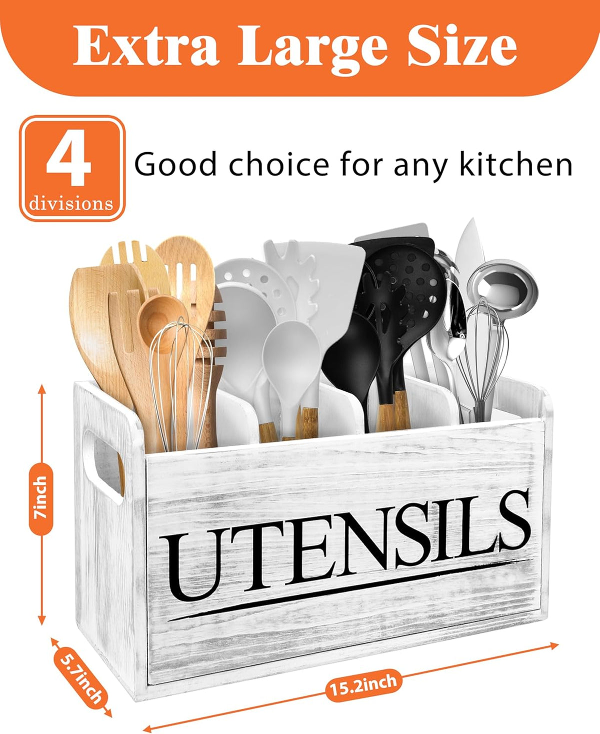 Kitchen Utensil Holder for Kitchen Counter Large Wooden Organizer for Cooking Utensils Utensil Holder Counter Rustic Décor