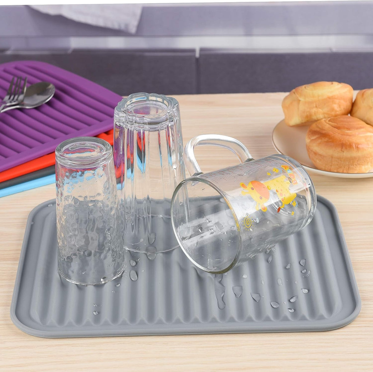 Silicone Trivets for Hot Dishes, Trivet Mat-Hot Pads for Kitchen-Versatile Trivet Mat for Hot Pots&Pans-Heat Resistant Mats for Counter&Table, Pot Holders Drying Mat (9x12) Pack 2 Light Grey