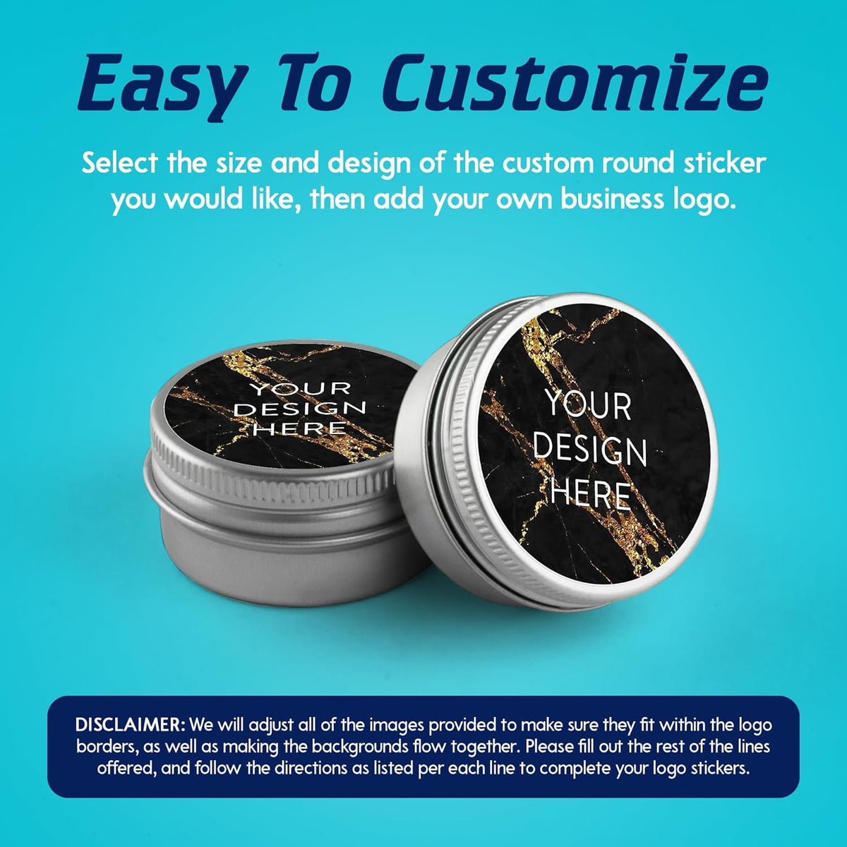 100 Custom Vinyl Stickers - Upload Your own Image, Text, Design, Logo - Personalized Logo Labels for Handmade, Packaging, Bottle, Jars, Candle, Brand Stickers (Black Gold Marble, 2x2)