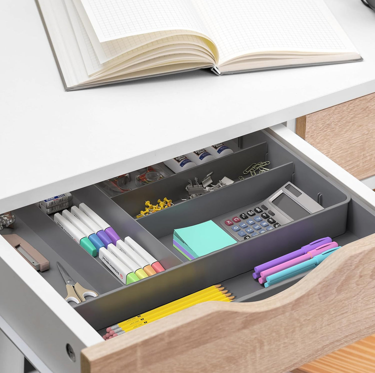 Simple Houseware Expandable Kitchen Drawer Flatware Organizer, Gray – Adjustable Cutlery Tray with 9 Compartments for Utensils and Silverware