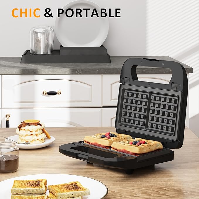 Sunvivi Sandwich Maker Panini Press: Waffle Maker with Removable Plates, 3 in 1 Sandwich Maker Press with Non-Stick Plates, Indicator Lights & Cool Touch Handle, 750W, Black