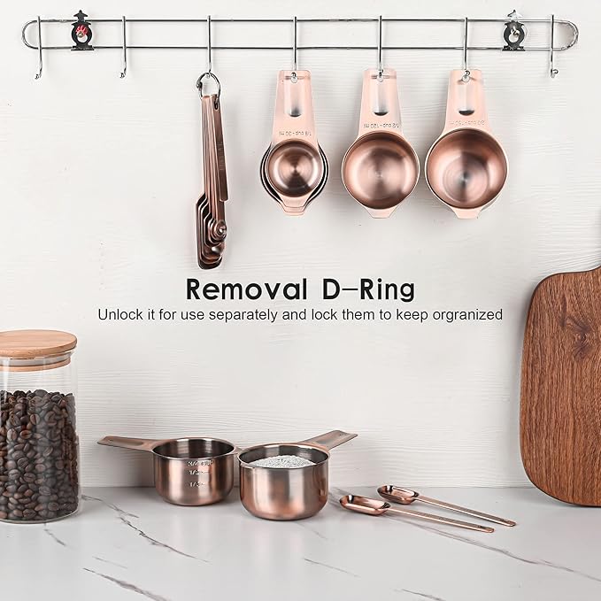 Smithcraft Measuring Cups and Spoons Set, Copper Measuring Cups and Spoons Set for Dry & Liquid, Metric&US 7 Stainless Steel MeasureR Cup&9 Spoon Leveler & Measure Enquivalents for Kitchen & Baking