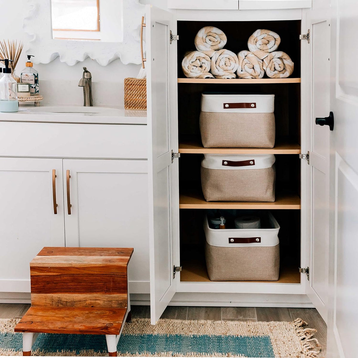 OrganiHaus Extra Large Fabric Storage Bins for Shelves 16x13in, Closet Storage Baskets for Shelf Organizing, Canvas Rectangle Bins for Organization, Linnen Baskets for Organizing - Beige/Off-White
