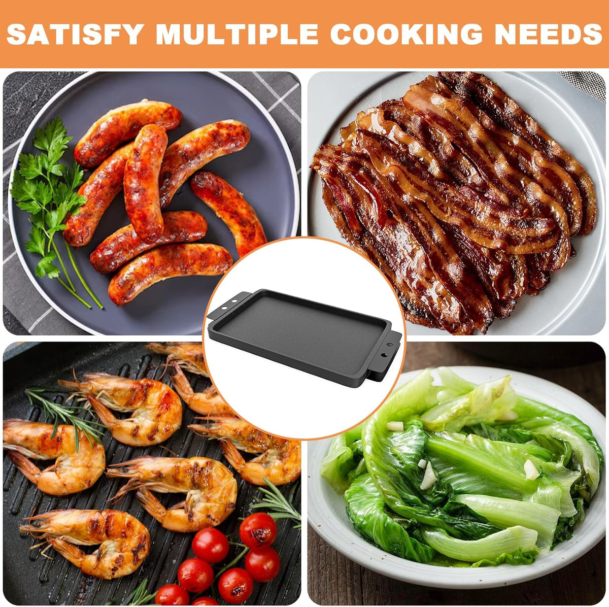 Grill Flat TopGriddle Universal, Cast Iron Griddle for Gas Grill, 17" x 10" Stovetop Griddle, GriddlePan for Stove Top, GrillGriddle for Charcoal/Electric/Gas Grills, Stove, Tailgating, Camping