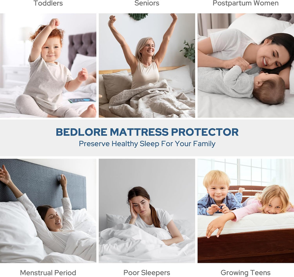 BEDLORE Waterproof Mattress Protector, King Size Mattress Pad with Deep Pocket 6"-18" Depth, Soft Noiseless Dirt-Proof Bed Mattress Cover Washable for Home, Bedroom, Hotel (Gray)