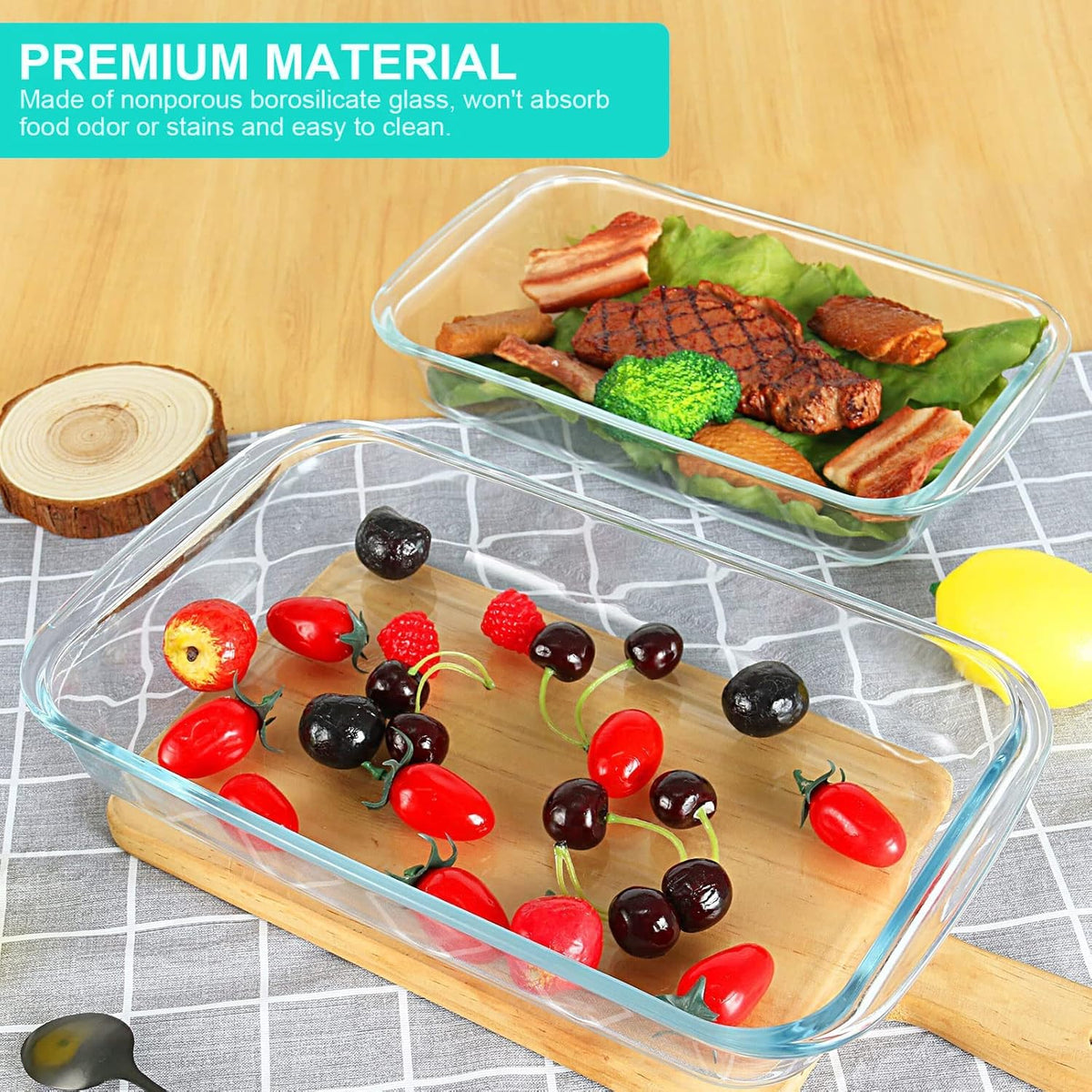 KOMUEE 8 Pieces Glass Baking Dish with Lids Rectangular Glass Baking Pan Bakeware Set with BPA Free Lids, Baking Pans for Lasagna, Leftovers, Cooking, Kitchen, Fridge-to-Oven, Green