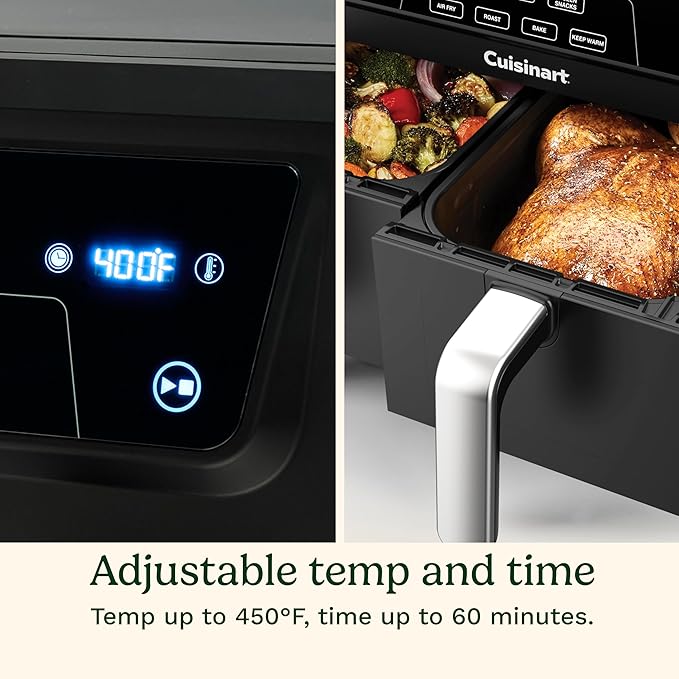 Cuisinart Dual Basket Air Fryer, Two Baskets Totals 11 QT, 4 Function Air Fryer to Air Fry, Roast, Bake & Keep Warm, Features Sync Finish & Settings, Toss Reminder, Automatic Warm Mode & Auto-Pause