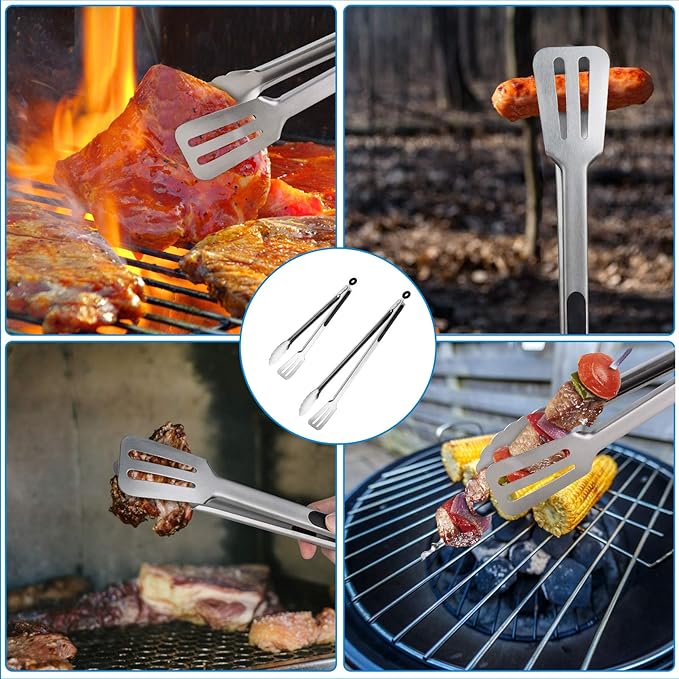 16-inch & 12-Inch Grill Tongs for Cooking BBQ Heavy Duty Extra Long Grilling Tongs, Premium Set 2 pack