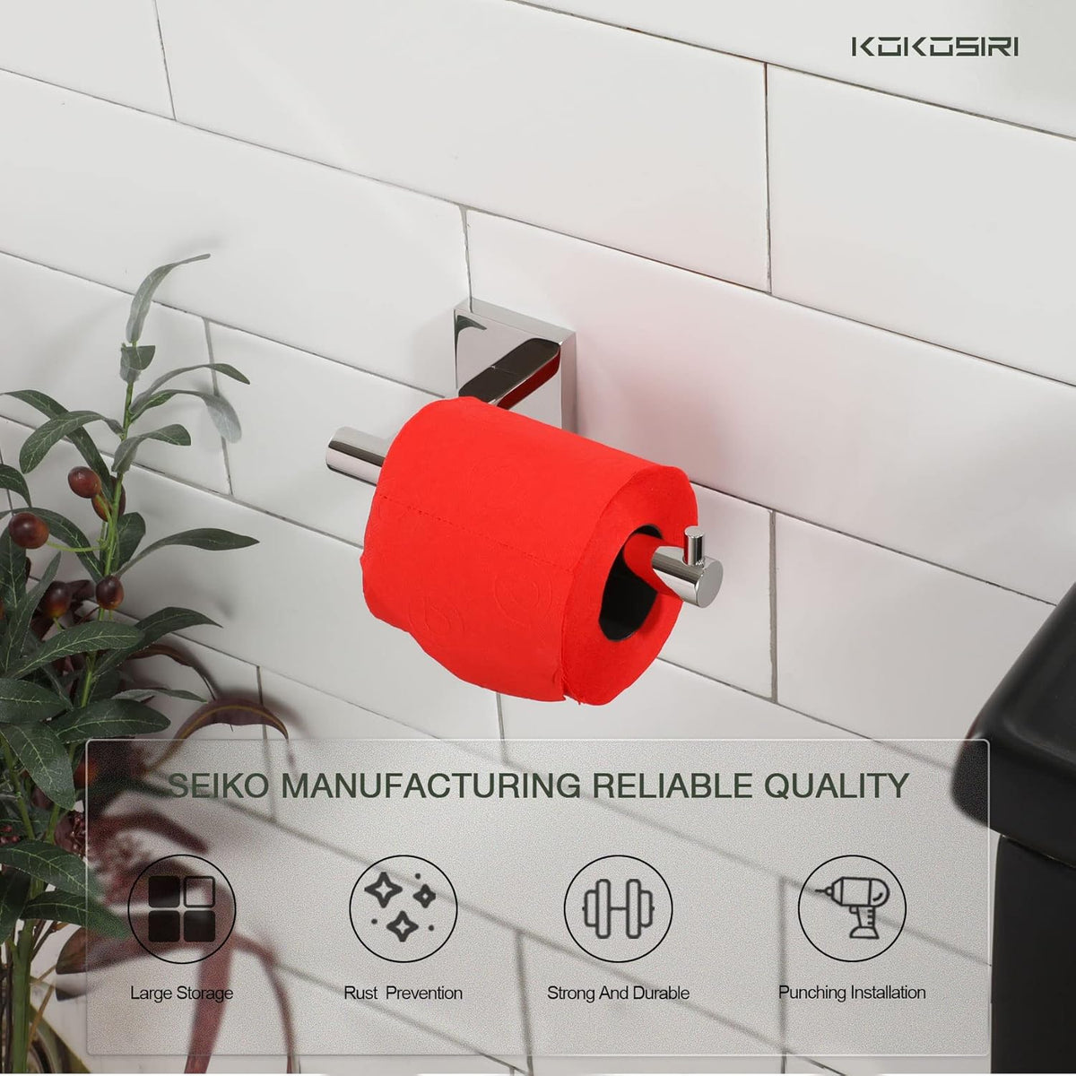 KOKOSIRI Toilet Paper Holder for Bathroom Toilet Roll Holder Hold Mega Rolls Polished Chrome Stainless Steel B2005CH