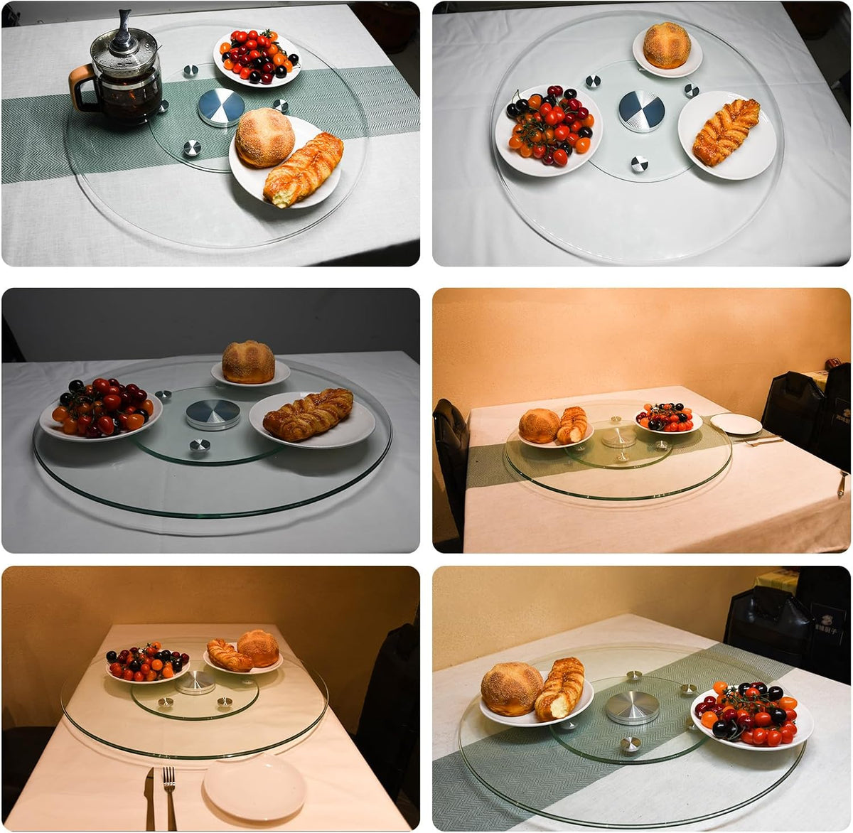 30" Heavy-Duty Lazy Susan - 1/3" Extra-Thick Tempered Glass (50% Thicker!) - Anti-Tip Silent Turntable for Dining Tables, Banquets