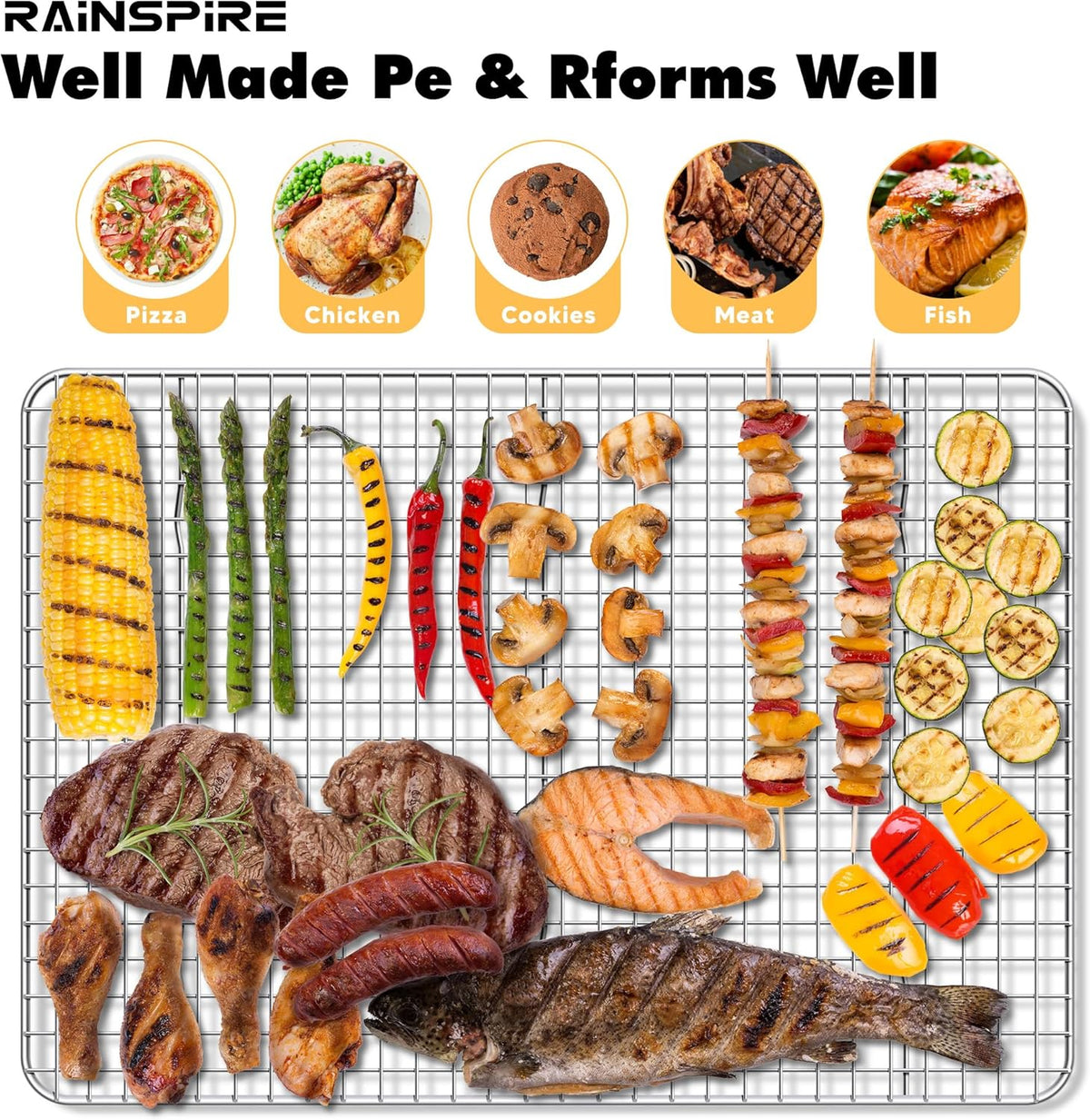 Rainspire Cooling Rack Stainless Steel, Heavy Duty Cooling Racks for Cooking and Baking, Oven Safe Wire Rack for Cooking, Baking Rack for Oven Cooking Fits Quarter Sheet Pan, 8.5" x 12", 1-Pack