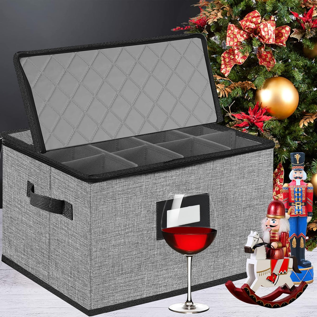 China Storage Containers hard shell-Quilted Wine Glass Storage Box,Moving Boxes,Storage Containers for Organizing,Stackable Stemware Storage Cases,Moving Supplies,Household Essentials