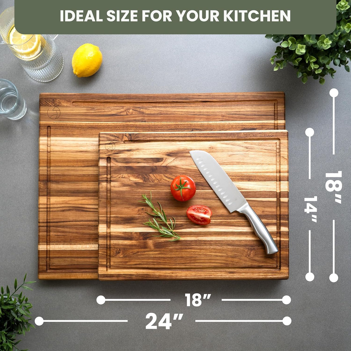 WALDWERK Large Teak Wood Cutting Board (18 x 14 x 1,2") - Solid Wood Cutting Board - Large Teak Wood Chopping Board - Wooden Butcher Block for Kitchen