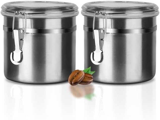 Stainless Steel Food Container with Clear Lids Airtight Storage Container Stackable Small Canisters Kitchen Pantry Storage for Cereal, Snacks, Candy, Herbs, Spices, Sugar, Tea (1.2L Silver)