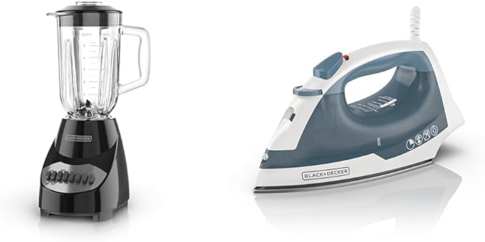 BLACK+DECKER 10-Speed Countertop Blender, 6-Cup & Easy Steam Compact Iron with SmartSteam