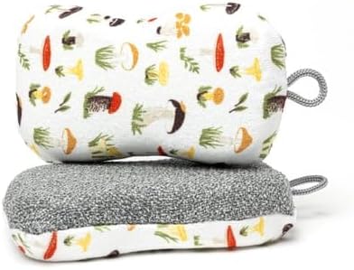 MÜkitchen Premium Microfiber Sponge Set for Dishes and Cleaning, 2 Pack, Printed (Shrooms)