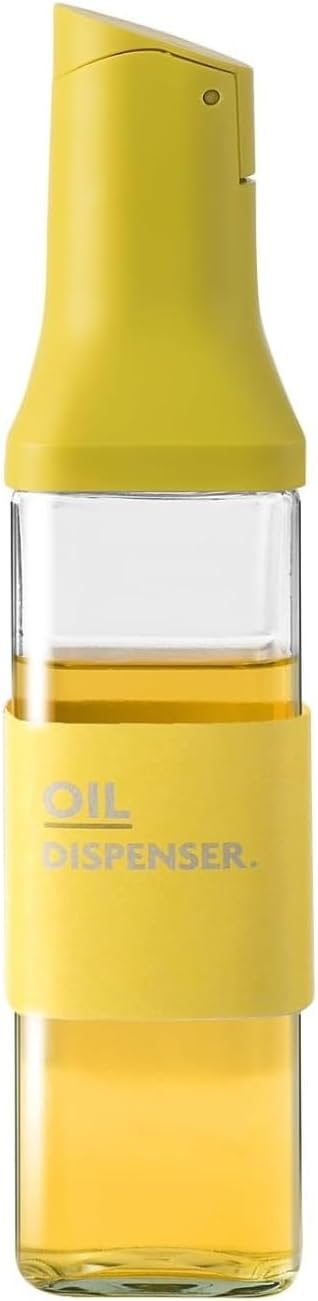 Olive Oil Dispenser for Cooking - 16oz Leakproof Glass Oil Dispenser Bottle with Gravity Spout, Air Fryer, BBQ, Healthy Salad & Non-Stick Pans, BPA-Free, Easy to Refill and Use, Yellow