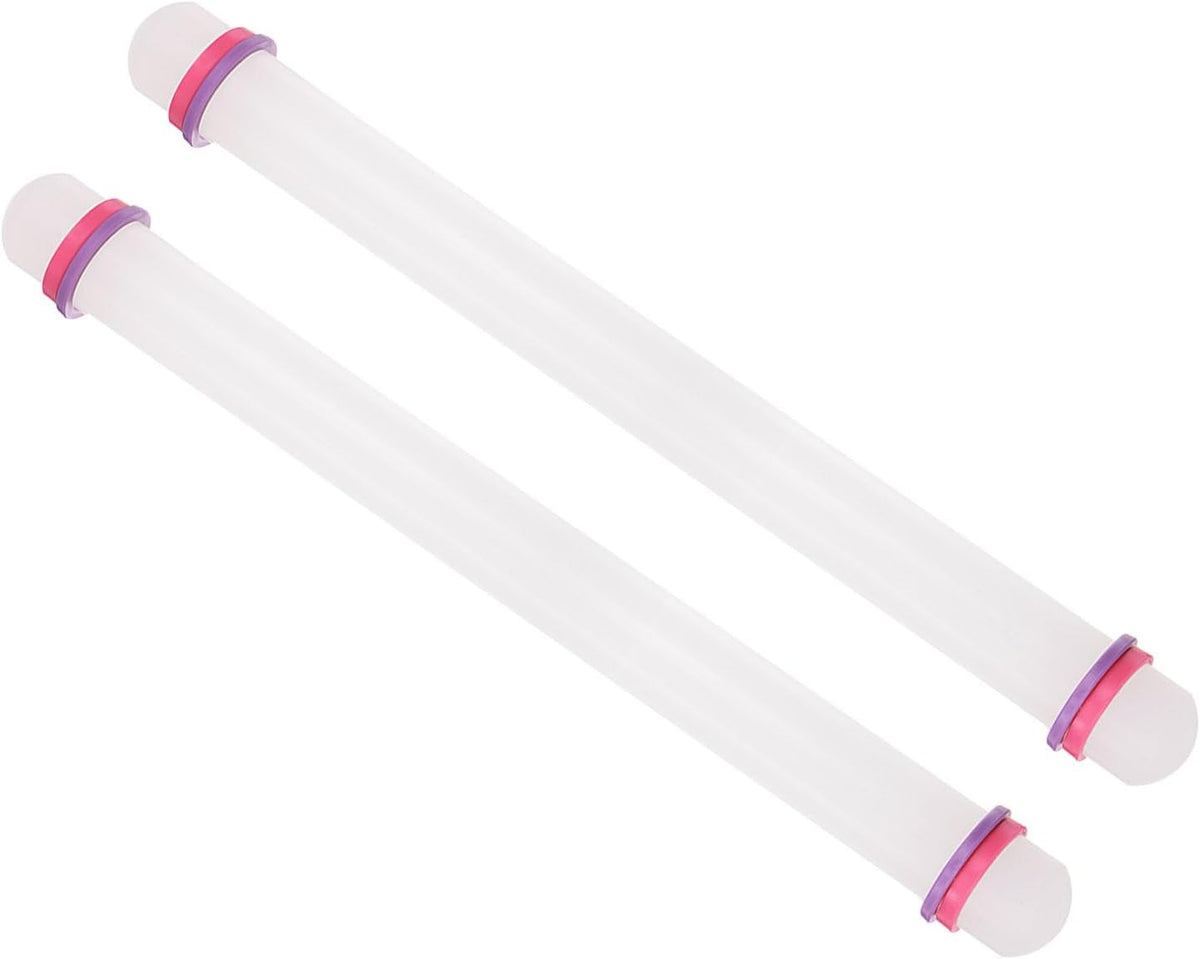 Fondant Rolling Pin, 18" Length, PP Plastic Non-Stick Guide Rings Fondant Roller Dough Roller - (Applications: for Baking Fondant DIY), 2-Pieces