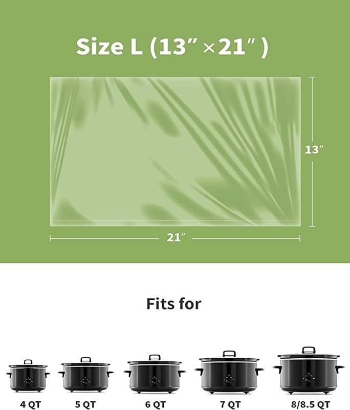 KOOC Slow Cooker Liners 13"x21" 30 Count Disposable Plastic Bags Pot Liners Cooking Bags Fit 3 qt to 8.5 qt Pot BPA Free