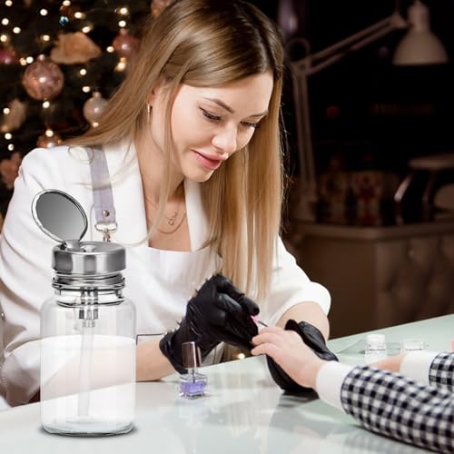 100ML Pump Dispenser Bottle, Cylindrical Metal Flip Cover Clear Glass Bottle for Nail Polish Remover, Makeup Remover, Alcohol