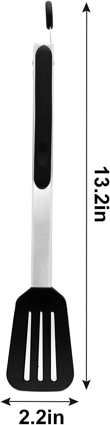 12 Inch Stainless Steel Silicone Serving Tongs with Locking Handle (Black)