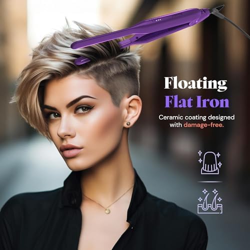 0.3 Inch Super Slim Design Mini Flat Iron for Short Hair, 2 in 1 Hair Straightener and Curler, Dual Voltage PTC and Ceramic Small Flat Iron Hair Straightener