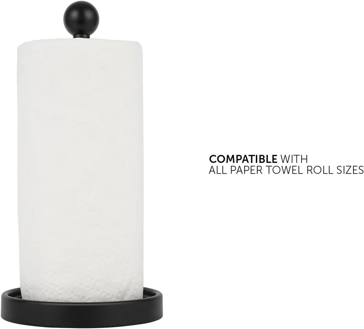 Ivilon Countertop Paper Towel Holder - Modern Sleek Ball Minimalist Design - Fits All Paper Towel Roll Sizes - Color Black