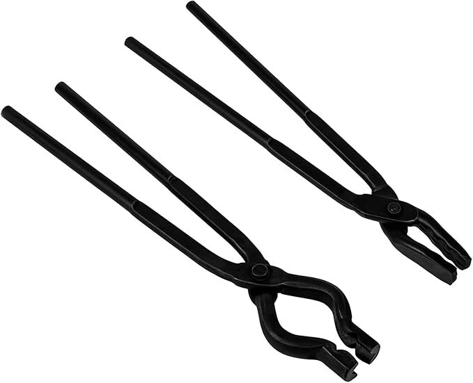 Yoursme Blacksmith Tongs - Wolf Jaw & V-bit Tongs - Blacksmith Forge Tools - Knifemaking Bladesmith - Black
