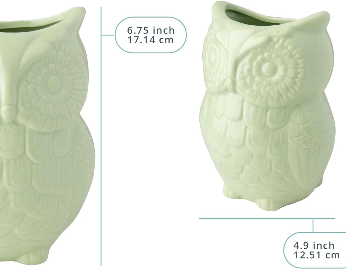 Comfify Owl Utensil Holder Decorative Ceramic Cookware Crock & Organizer, in Lovely Green Color - Utensil Caddy and Perfect Kitchen Ceramic Decor Gift - 5” x 7” x 4” Size