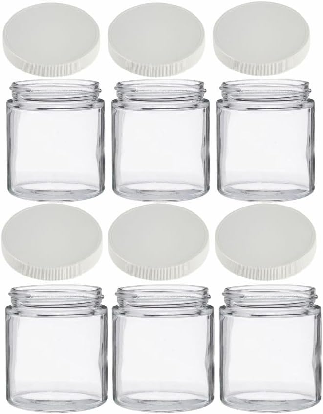 JARMING COLLECTIONS Mason Jars - 16 oz Glass Extra Wide Mouth Pint Storage Jars with White Plastic Lids - Made in USA (6 pack)