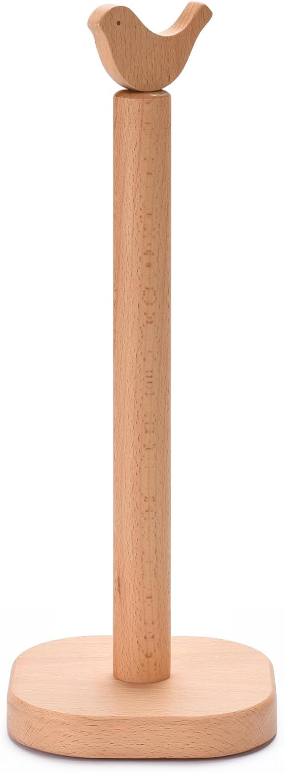 Paper Towel Holder, Cute Bird Wooden Kitchen Roll Stand Organizer Countertop Free Standing, Housewarming Gift New Home