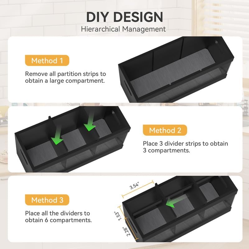 Yofidra Bamboo Utensil Holder & Silverware Organizer: Extra Large Cooking Spoon Holder with Absorbing Drying Stone and 6 Compartments Kitchen Countertop Farmhouse Decor 11.8"X4.7"X5.9" Black